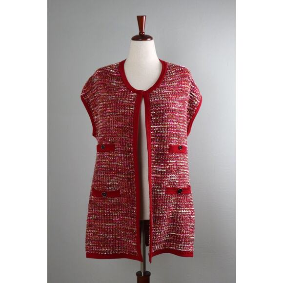 CARLISLE COLLECTION $495 Fringe Tweed Sweater Vest Jacket Top Size Large - Picture 1 of 6